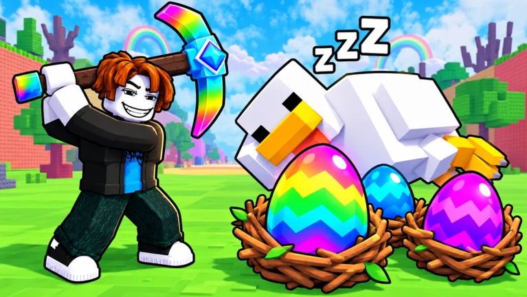 Break and Steal an Egg Roblox thumbnail with a rainbow egg