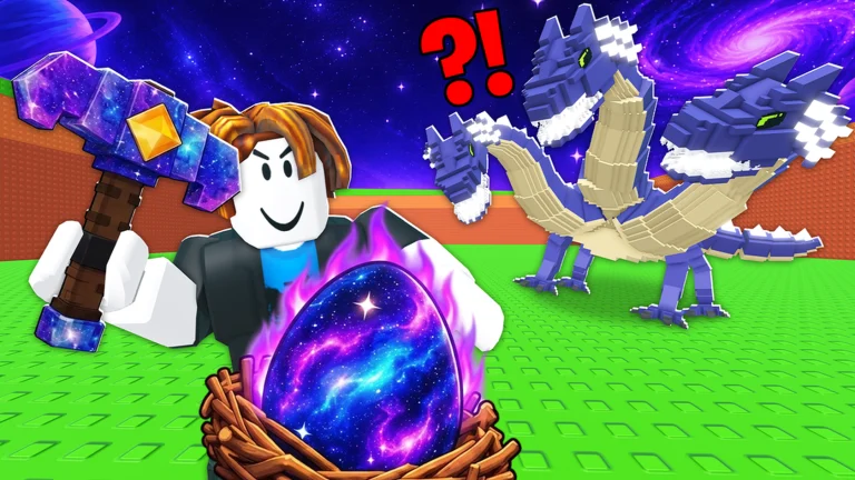 Break and Steal an Egg Roblox thumbnail of a purple biome